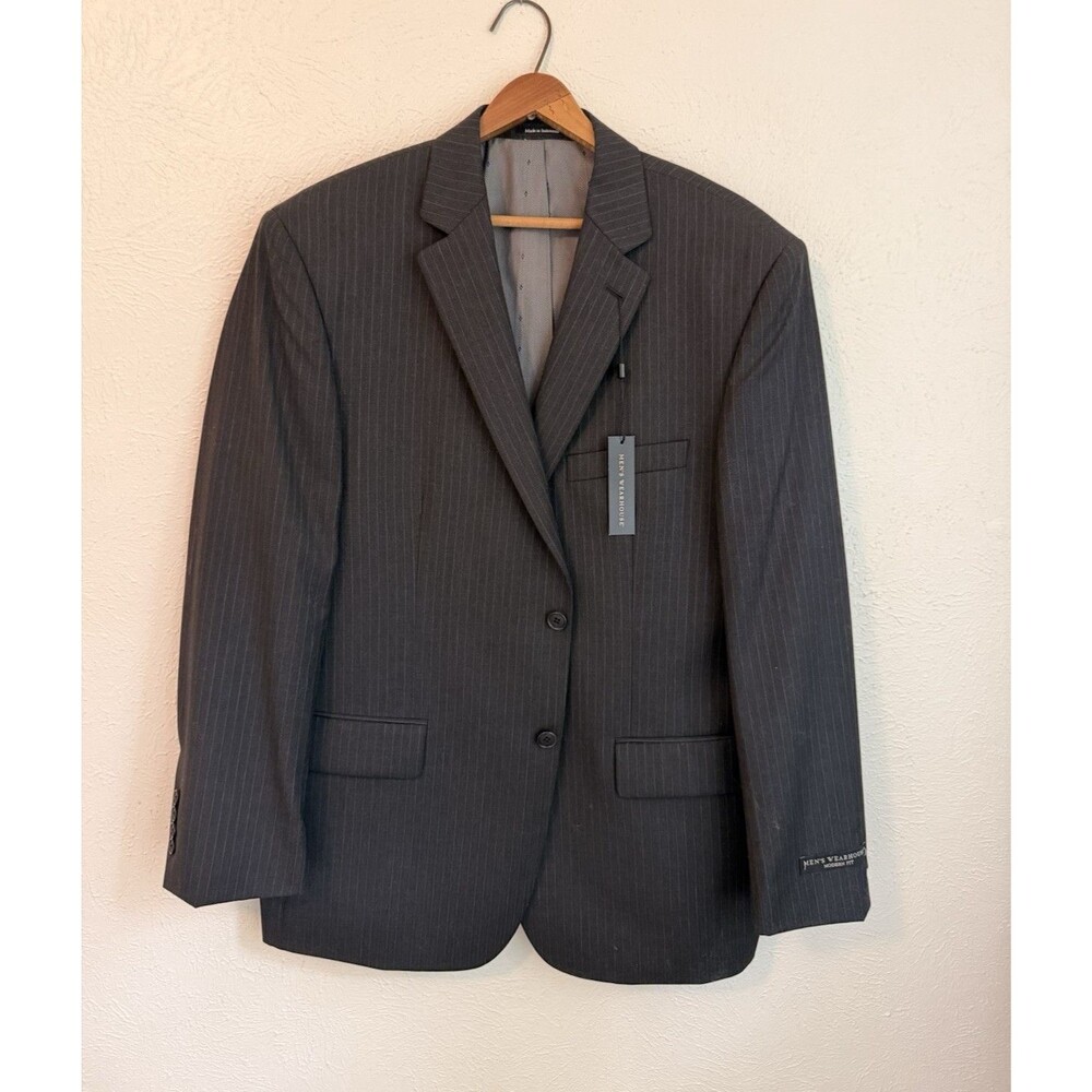 Men's Wearhouse Modern Fit Black Pinstripe Wool Single-Breasted Suit Jacket 44R